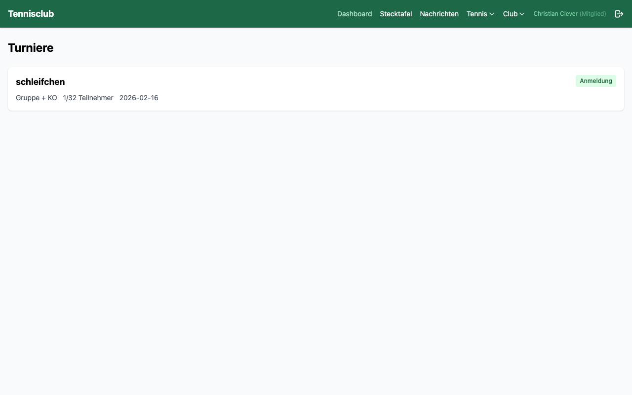 Turnierübersicht mit Teilnehmerliste