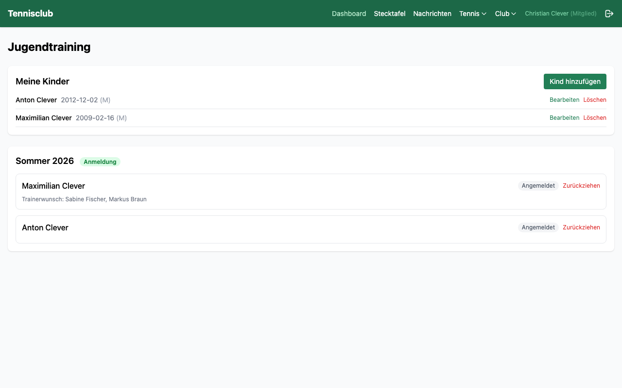 Jugendtraining-Übersicht mit Kindern und Gruppen