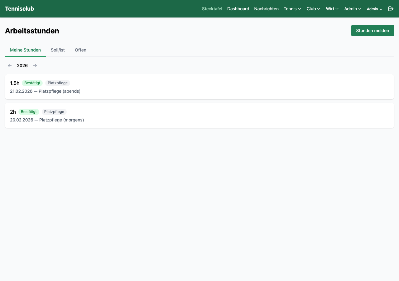 Arbeitsstunden-Übersicht mit Status und Jahresübersicht