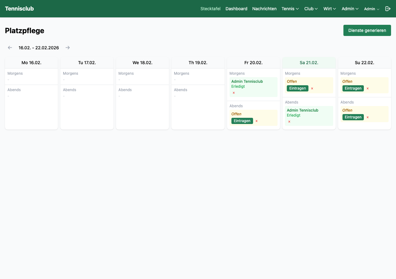 Platzpflege-Kalender mit Dienstplan und Anmeldung