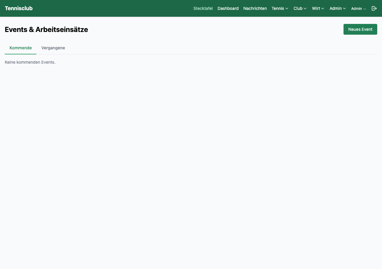 Events-Übersicht mit Veranstaltungen und Arbeitseinsätzen
